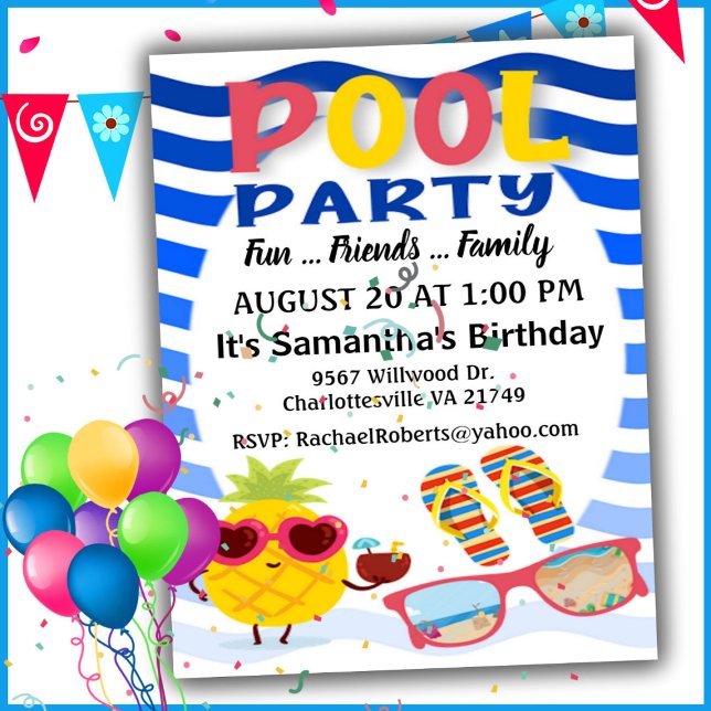 Invitation Faites la fête de la piscine de Waves Anniversaire (Créateur téléchargé)