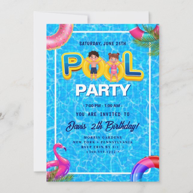 Invitation Faites un splash avec notre Pool Party Anniversair (Devant)