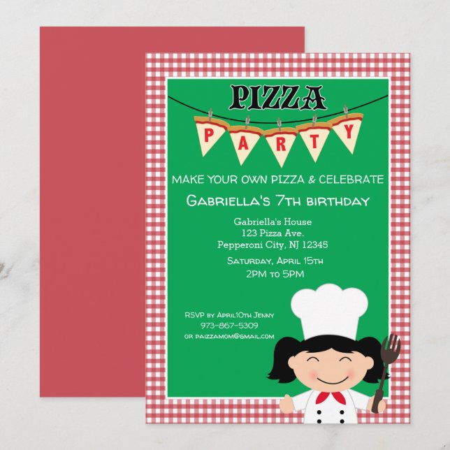 Invitation Faites votre propre fête d'anniversaire de pizza (Devant / Derrière)