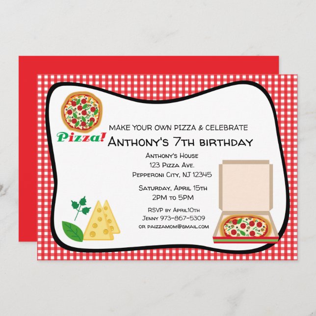 Invitation Faites votre propre fête d'anniversaire de pizza (Devant / Derrière)