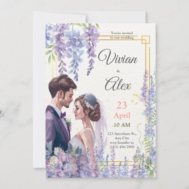 Invitation Faites votre propre Mariage d'aquarelle de lavande (Devant)
