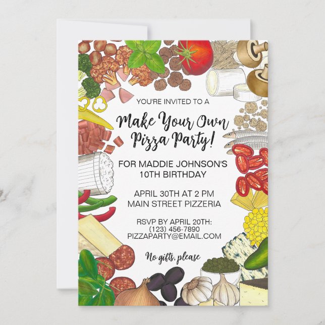 Invitation Faites votre propre Pizza Party Pizzeria Toppings  (Devant)