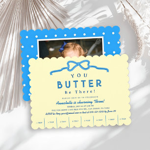 Invitation Faites-vous Présent Ruban Bleu Photo Anniversaire 