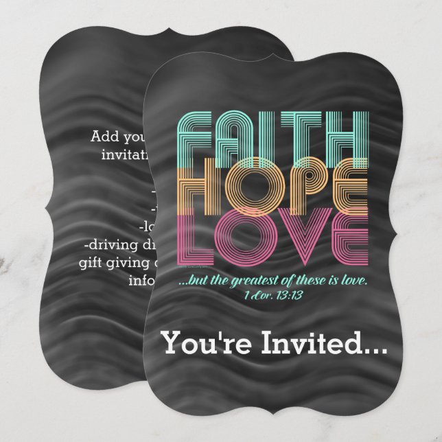 Invitation Faith Hope Love Christian Bible Verse Retro (Devant / Derrière)