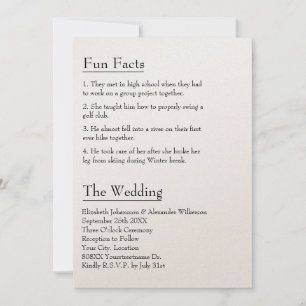 Invitation Faits amusants sur la mariée et la chambre Mariage
