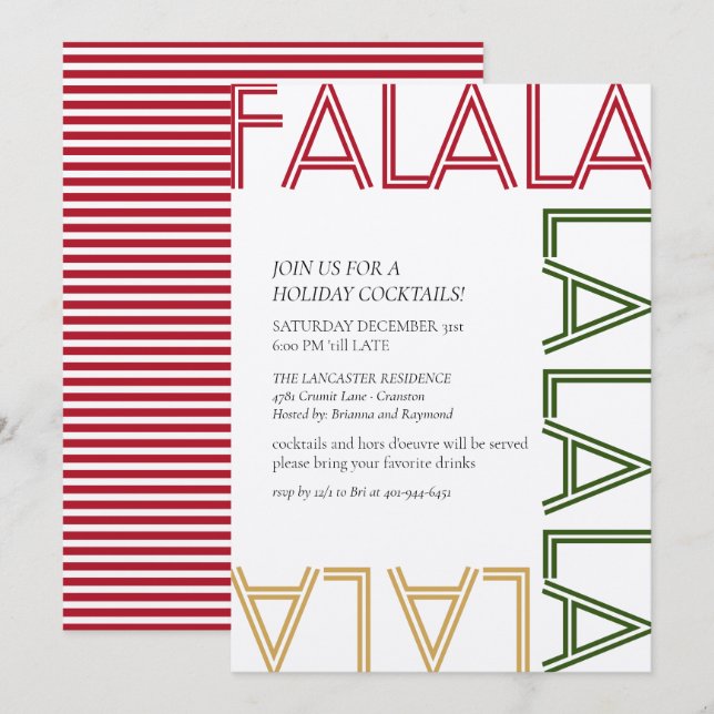 Invitation FALALA Red Stripes Moderne Vacances Cocktails Fête (Devant / Derrière)