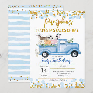 Invitation Fall Boy Farm Blue Citrouille Camion Anniversaire