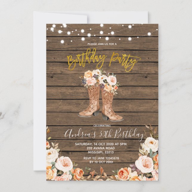 Invitation Fall Country Western Boots fête d'anniversaire (Devant)