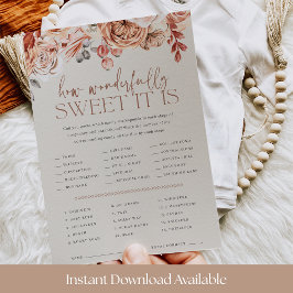 Invitation Fall Floral Baby Shower Candy Guessing Game Card