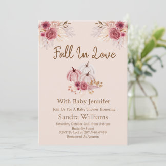 Invitation Fall In Love Boho Pink Pumpkin Autumn Baby Shower