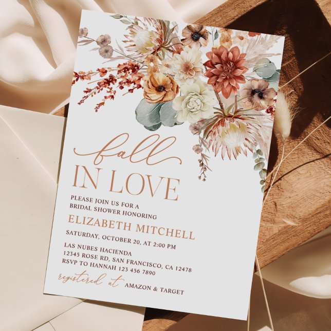Invitation Fall In Love Boho Terracotta Flowers Bridal Shower (Créateur téléchargé)