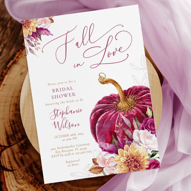 Invitation Fall in Love Burgundy Pumpkin Bridal Shower (Créateur téléchargé)