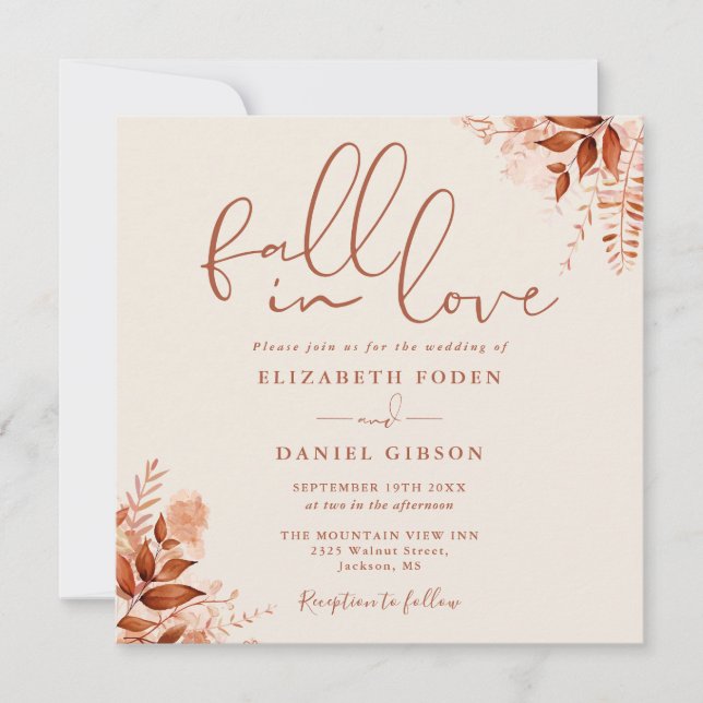 Invitation Fall In Love Rustic Autumn Floral Wedding (Devant)