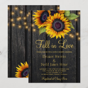 Invitation Fall in Love Rustic tournesol couples en bois douc