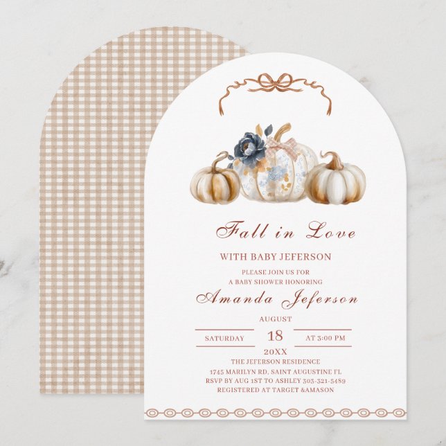 Invitation Fall in Love Watercolor Baby Shower  (Devant / Derrière)