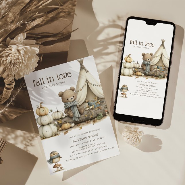 Invitation Fall In Love Woodland Bear Baby Shower (Créateur téléchargé)
