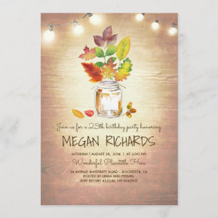 Invitation Fall Leaves Mason Jar Rustic Anniversaire Party