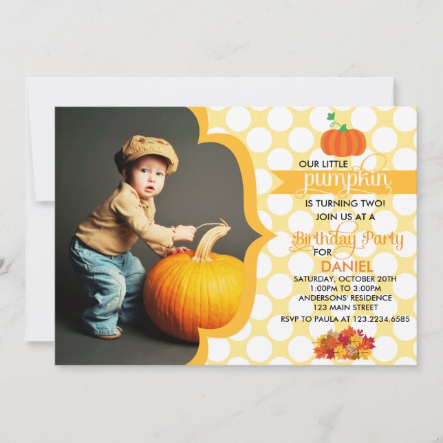 Invitation Fall Little Citrouille Photo Anniversaire Party (Devant)