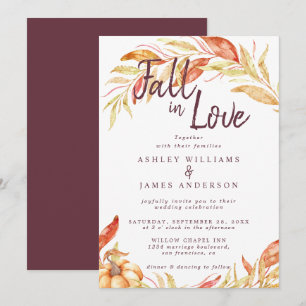 Invitation Fall Love Golden Foliage Automne Mariage Bourgogne