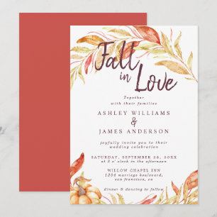 Invitation Fall Love Golden Foliage Automne Mariage rouge