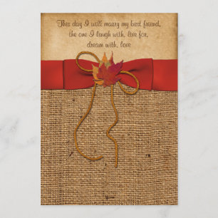 Invitation Fall quitte FAUX Burlap, Wedding Invite - Orange