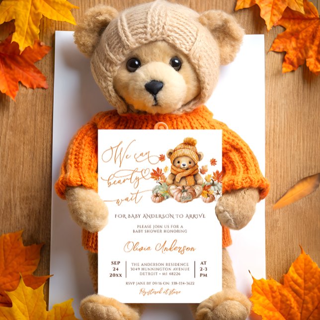 Invitation Fall Teddy Bear On Peut Bearly Wait Baby shower (Créateur téléchargé)