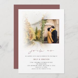 Invitation Fall Trees Photo QR Rejoignez-nous Mauve Mariage