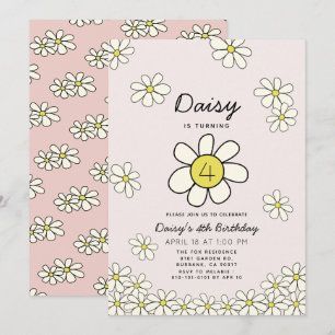 Invitation Falling Daisys Pink Floral Anniversaire