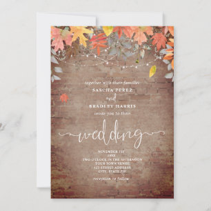 Invitation Falling Feuille Brick String Lights Mariage d'auto