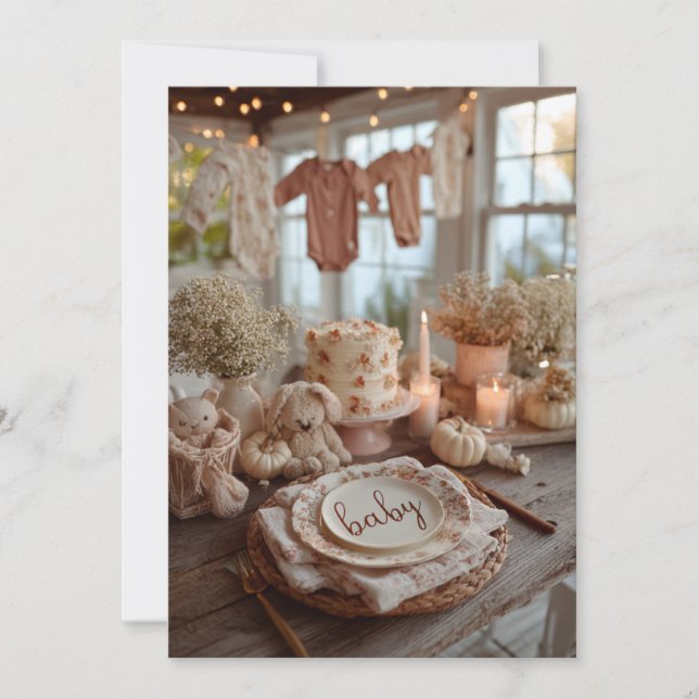 Invitation Falling Florals Autumn Baby Sprinkle, Dusty Rose (Devant)