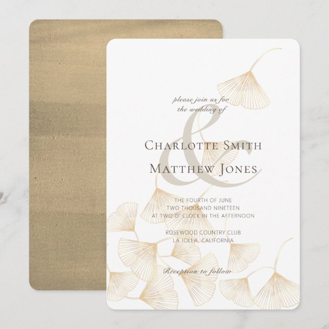 Invitation Falling Gold Ginkgo Feuilles mariage élégant (Devant / Derrière)