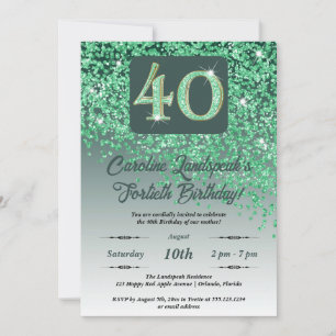 Invitation Falling Green Parties scintillant 40th Birthday Pa