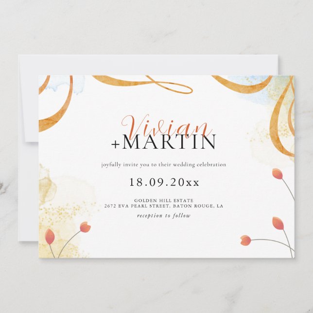 Invitation Falling Melody Poetic Aquarelle Mariage Floral (Devant)