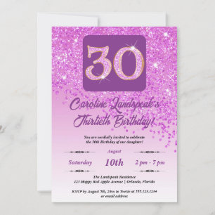 Invitation Falling Pink Parties scintillant 30e anniversaire