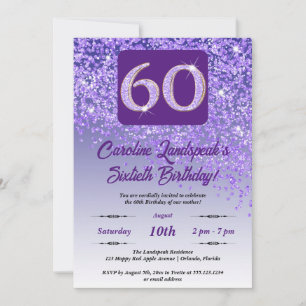 Invitation Falling Purple Parties scintillant 60th Birthday P