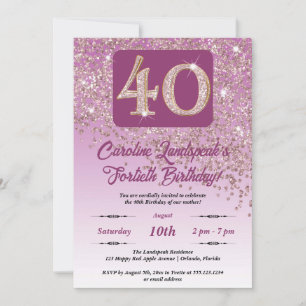 Invitation Falling Rose Gold Parties scintillant 40th Birthda