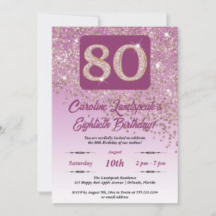 Invitation Falling Rose Gold Parties scintillant 80e fête d'a