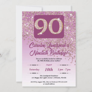 Invitation Falling Rose Gold Parties scintillant 90th Birthda