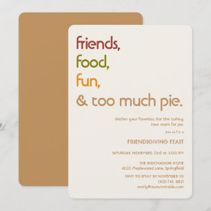 Invitation Famille, Amis, Dinde, Tarte Moderne friendsgiving