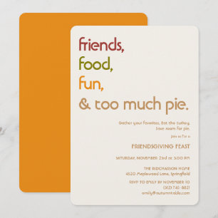 Invitation Famille, Amis, Dinde, Tarte Moderne friendsgiving