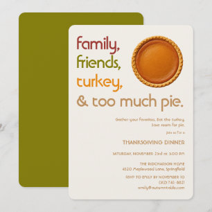 Invitation Famille, Amis, Dinde, Tarte Thanksgiving Moderne