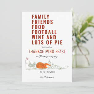 Invitation Famille amis Nourriture Football Vin tarte Thanksg