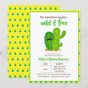 Invitation Famille Cactus sauvage et libre Moderne Jaune Vert