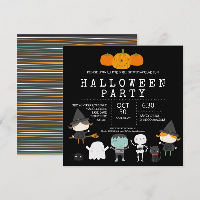 Invitation Famille de plaisir mignon moderne Fête d'Halloween (Devant / Derrière)
