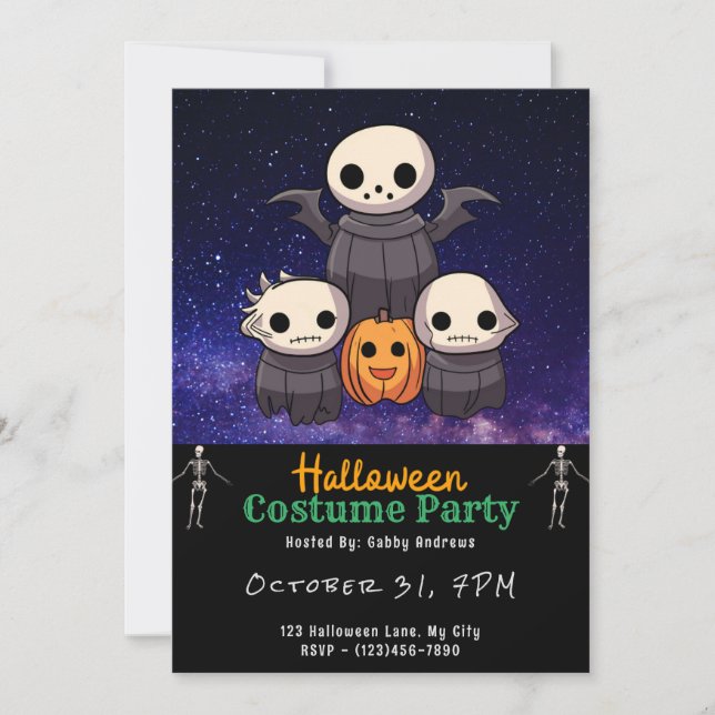 Invitation Famille des Ghouls Super mignonne Halloween noir (Devant)