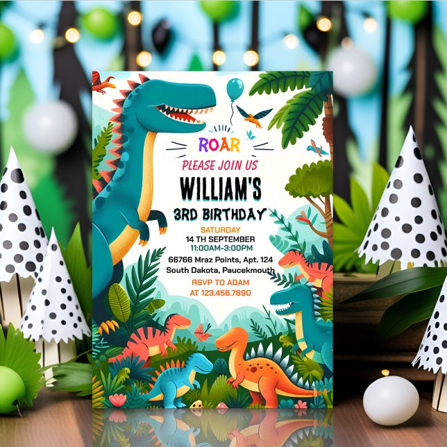 Invitation famille enfants mignons garçons T trois 3 rex 3e a (Créateur téléchargé)