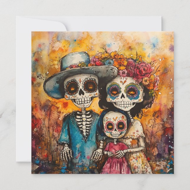 Invitation Famille Joyeuse Dia de los Muertos Fête (Devant)