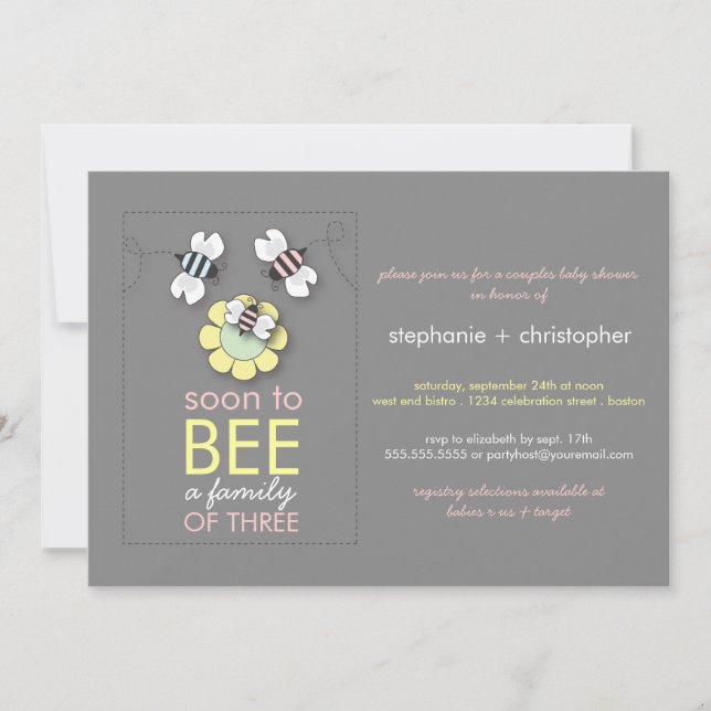 Invitation Famille moderne aux couples d'abeilles Baby shower (Devant)