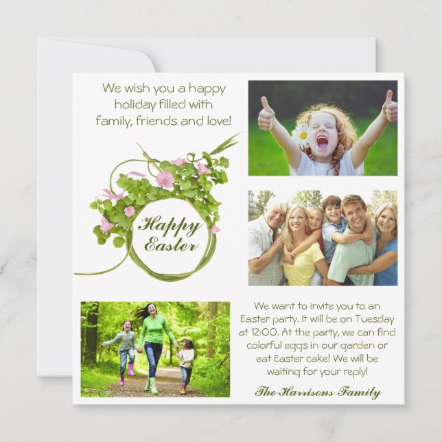 Invitation Famille Pâques Vos photos Vert (Devant)