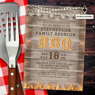 Invitation Famille Réunion BBQ Rustique Lumières Bois